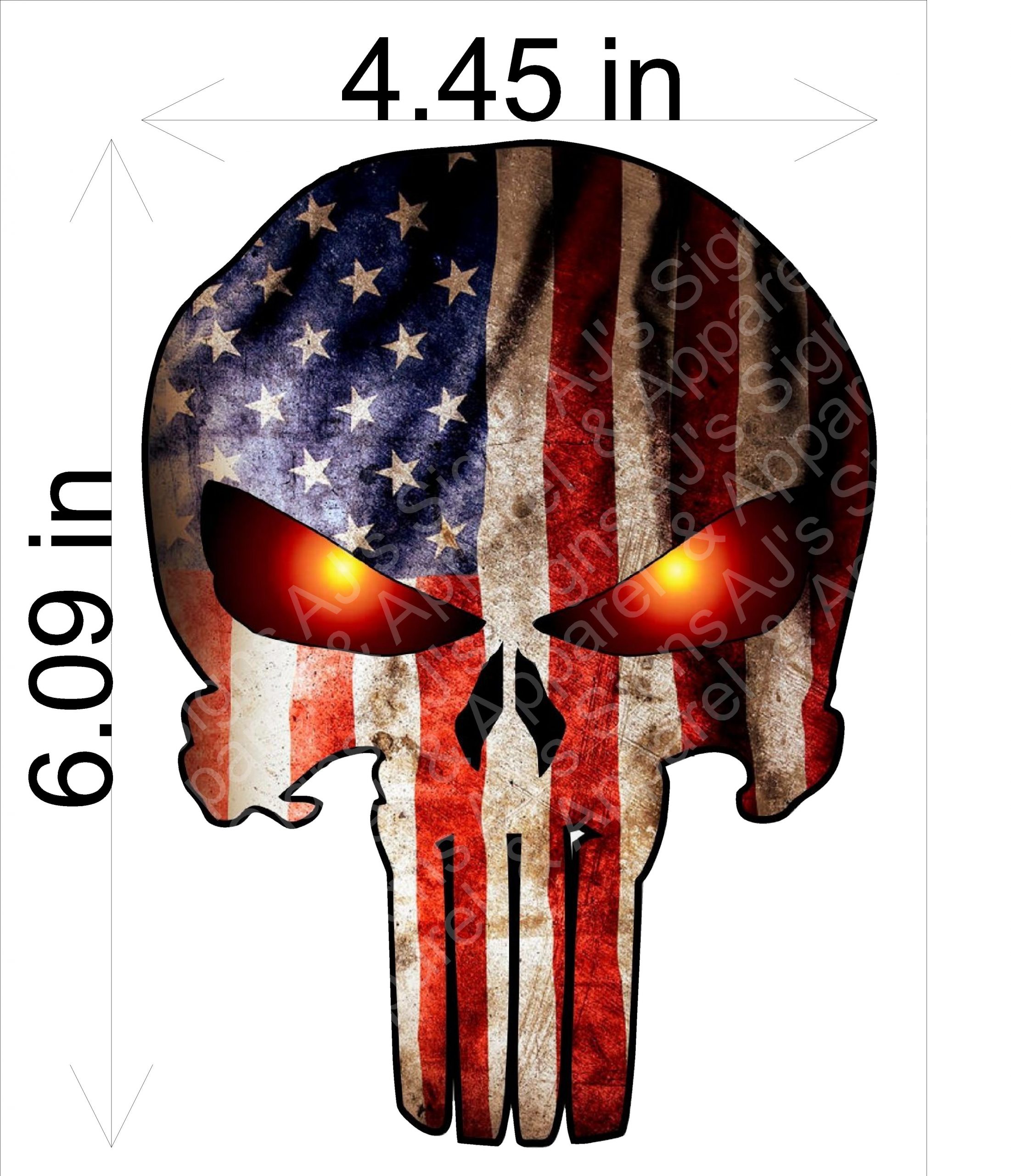 Punisher with American Flag and Glowing Eyes Vinyl Sticker - AJ's Signs &  Apparel