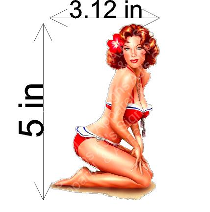 Sexy Redhead PinUp Girl Leather BIKINI Pink Fur Bumper Sticker / Decal