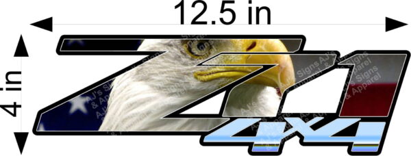 Chevy Silverado Z71 4 x 4 Eagle and Flag 12.5" x 4" Vinyl Sticker Decal Cars Trucks Vans Walls Laptop