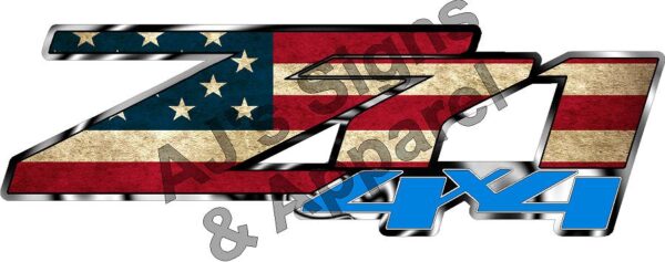 Chevy Silverado Z71 4 x 4 Distressed Flag 12.5" x 4" Vinyl Sticker Decal Cars Trucks Vans Walls Laptop