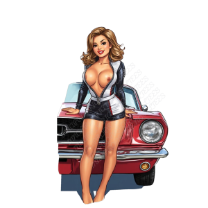 Garage Babe Mustang Sticker – Retro Pin-Up Girl Decal for Toolboxes, Shop Walls & Classic Car Fans