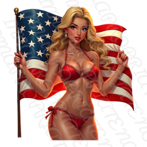 Patriotic Blonde Pin‑Up Vinyl Sticker style 1 – USA Flag Retro Decal (6"–24")