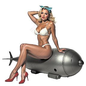 WWII Pin-Up Bombshell Sticker – Vintage Blonde on Bomb Decal – Patriotic Nose Art Style – Waterproof Vinyl – Several Sizes – Garage, Toolbox, Car, Laptop – Made in USA