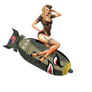 WWII Pin-Up Girl Bomb Sticker – Vintage Military Nose Art Decal