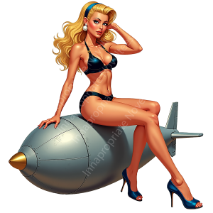 WWII Bomber Nose‑Art Pin‑Up Sticker – Blond babe with black bikini Vintage Military “USA” Design style #2