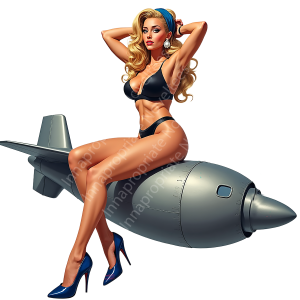 WWII Bomber Nose‑Art Pin‑Up Sticker – Blond babe with black bikini Vintage Military “USA” Design style #1